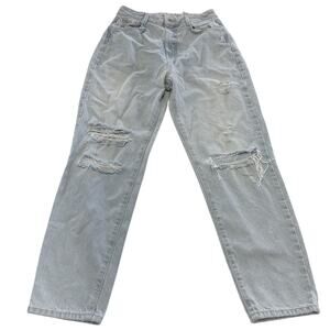 Zara Jeans Womens 4 Blue Light Wash Distressed Ripped High Rise Mom‎ Denim Pants